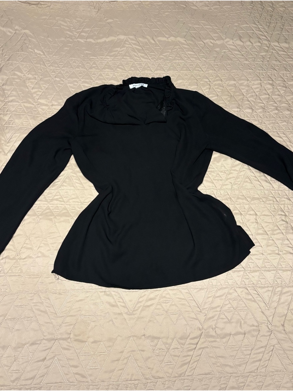 Rose & Olive Black Long-Sleeve Ruffle-Neck Blouse